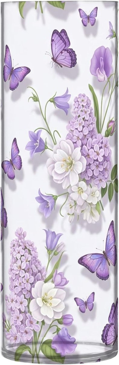 Witte Cilinder Bloemenvaas met Vlinder Decoratieve Vaas Hoogte: 30 cm