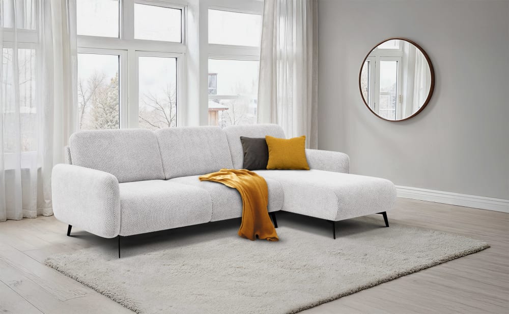 Wozimo Canapé d angle 4 places droit , crème Blanc 264x82x157cm