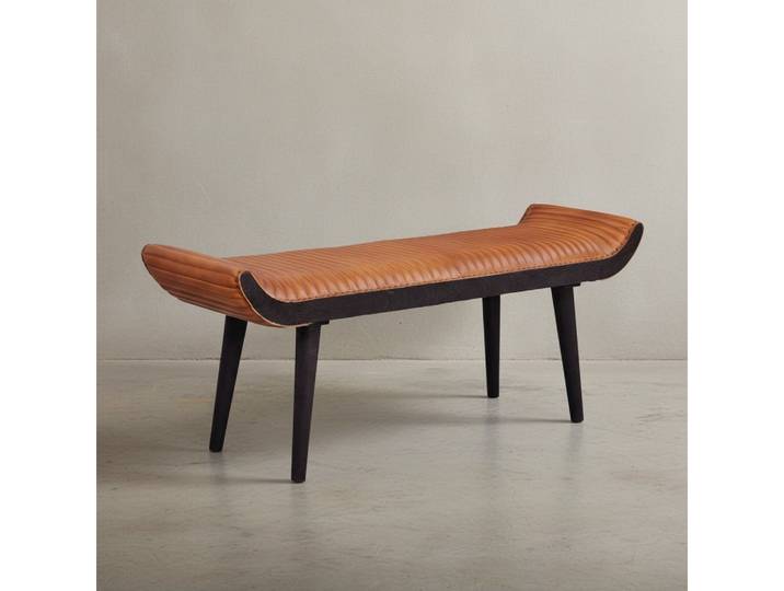 KADIMA DESIGN Sitzbank Sitzbank Echtleder / Massivholz Bank Braun 125x51x38 cm Modern, (Modern), Design Polsterbank Flur, Lederbank Bettbank 2 Personen, Flurbank