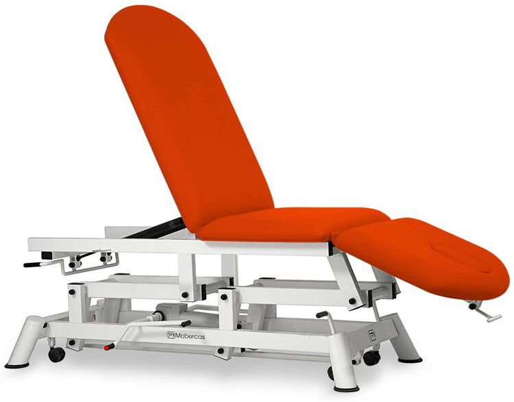 Marquesa hidráulica para osteopatia: três corpos, com respaldo reclinable em negativo, tampa facial e rodas escamoteables (dois modelos disponíveis)