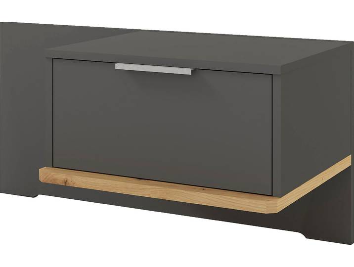 Nachtschrank MUSTERRING Isabelle , grau (graphit, dekor), B:90cm H:43cm T:47cm, Holzwerkstoff, Schränke, Nachtschrank, verschiedene Farben, Unterboden in Eiche, Masse B50/90 x H43 x T47 cm