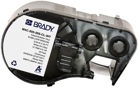 Brady M4C-500-595-CL-WT fita de vinil branco sobre transparente 12,7 mm x 6,1 m