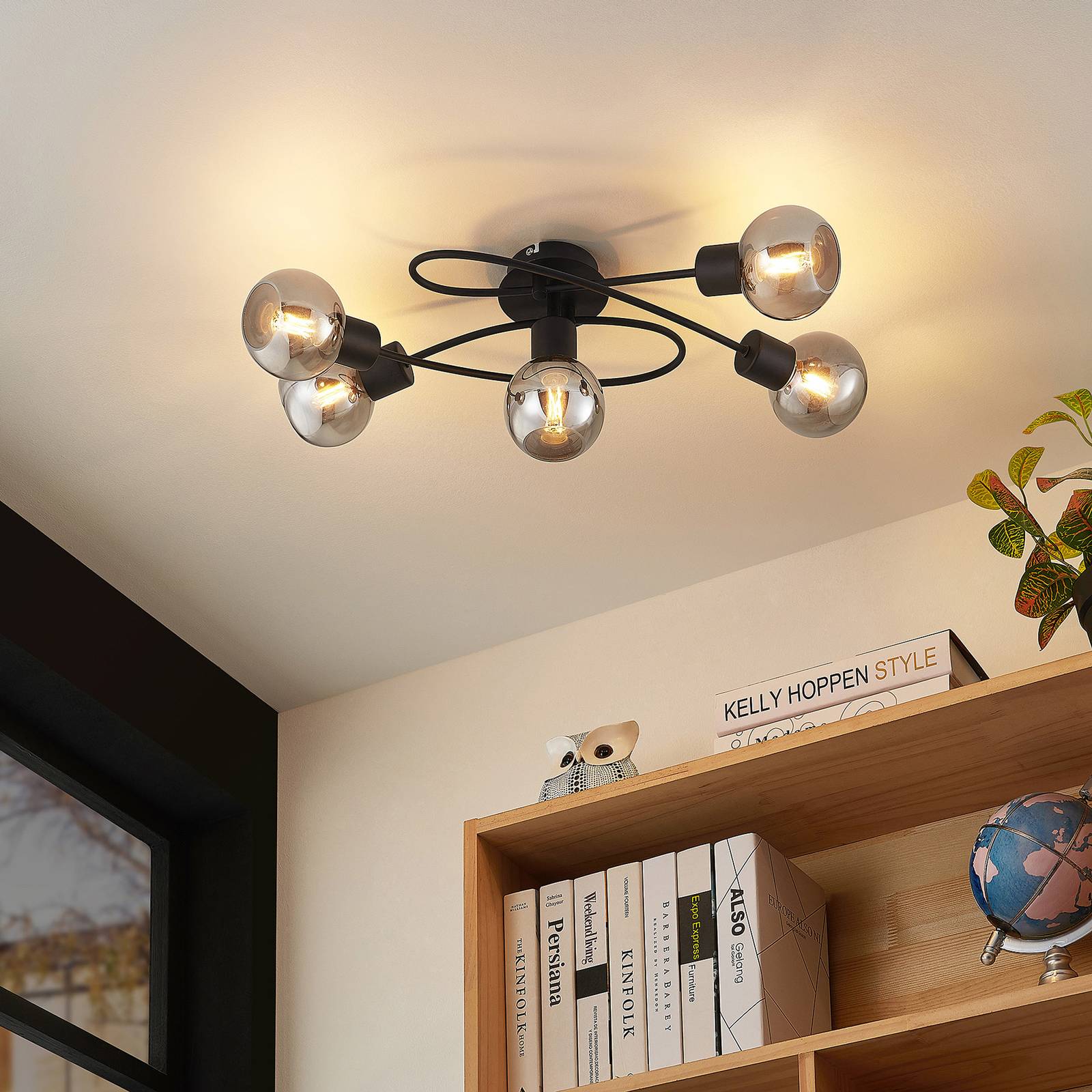 Ceiling Light Elaina Lindby, dimmable, Black, Living / Dining Room, metal, Modern, Ceiling Light