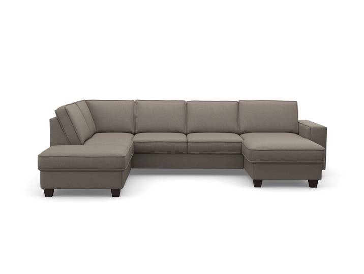 Wohnlandschaft, Luxus-Microfaser, Braun savannah, 309×213 cm, U-Form, Ottomane wahlweise, Home-affaire
