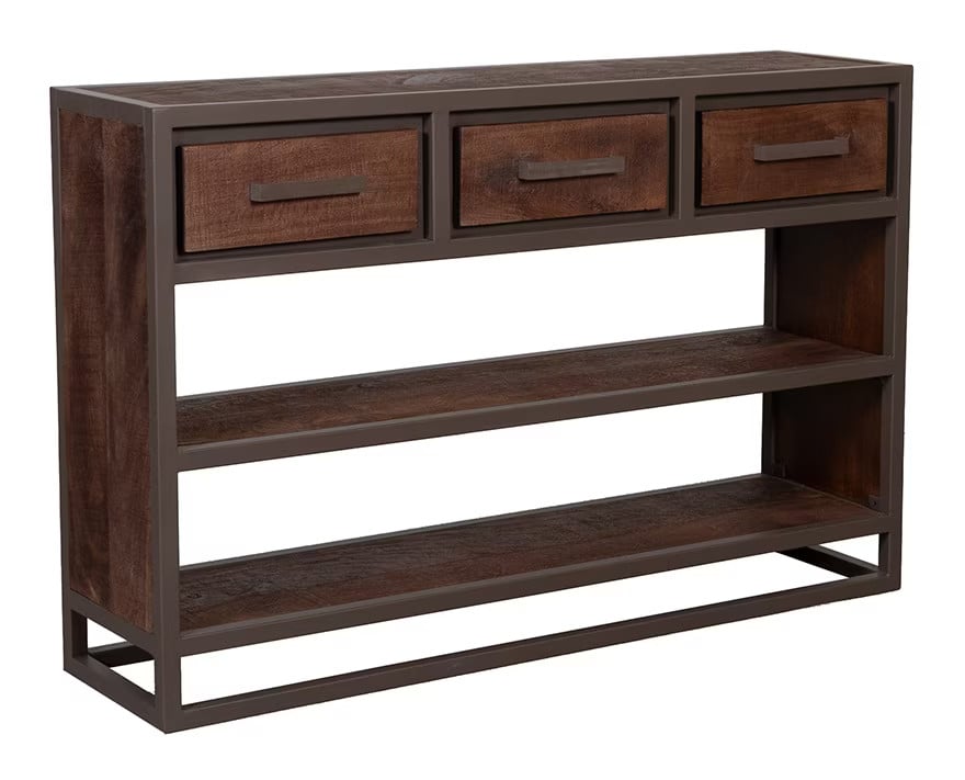 LABEL51 Sidetable Peru Mangohout en Metaal - Espresso - Hoogte: 115 cm