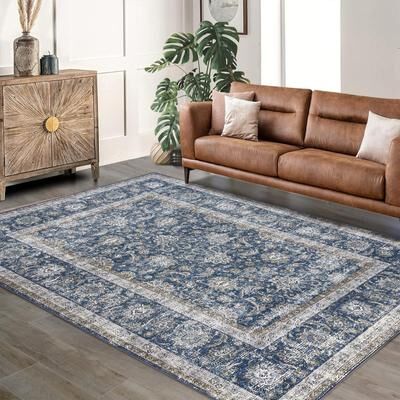 Garvee Washable Area Rug for Entryway Indoor Door Distressed Floral Mat