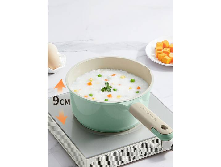 COOKER KING Casserole à Lait Antiadhésive, Casserole pour Aliments pour Bébés à Revêtement sans PFAS, Petite Casserole avec Récupérateur d'Huile, Compatible avec Plaque à Induction et Gaz, Casserole Individuelle avec Couvercle