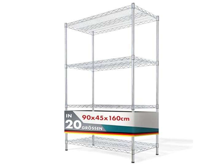 Floordirekt Metallregal dekoratives & Robustes Lagerregal, Kellerregal für Bad, Küche, Büro, Wohn- und Außenräume (90x45x160-chrome Himalaya: ⌀ 25mm)