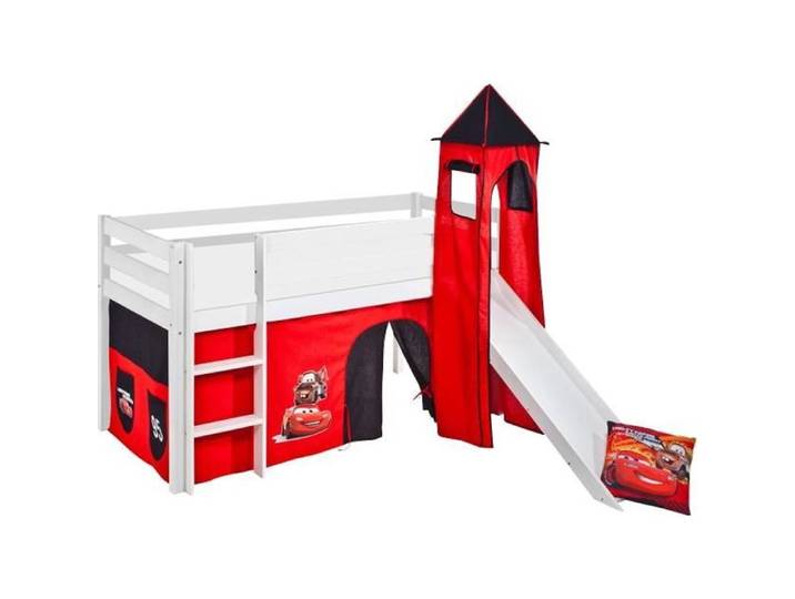 Lit surélevé ludique JELLE 90x190 cm Cars - LILOKIDS - blanc laqué