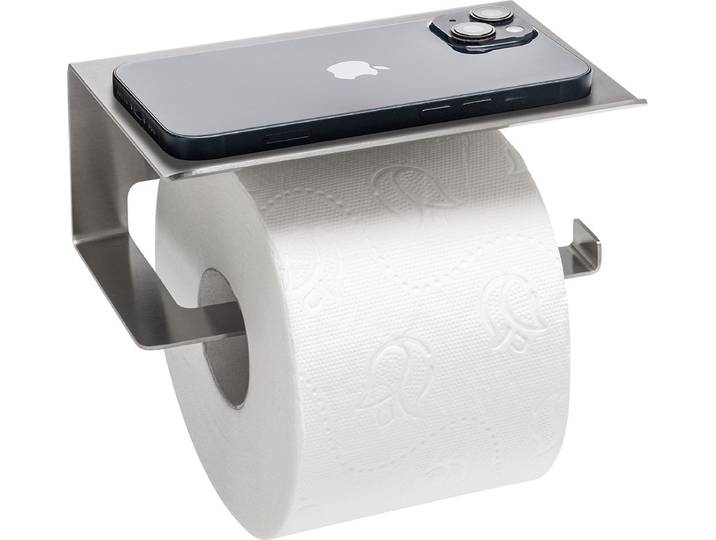 WC Rolhouder met Plankje - Rvs - Toiletrolhouder Zonder Boren of Boren