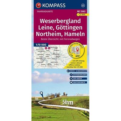 KOMPASS Fahrradkarte 3363 Weserbergland, Leine, Göttingen, Northeim, Hameln mit Knotenpunkten 1:70.000, Sonstige von , KOMPASS Freytag & Berndt,