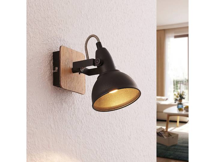 Aylis Applique Murale Black/Wood - Lindby - Salon / séjour - Industriel - Métal - À ampoule unique