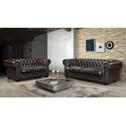 Chesterfield Garnitur 3+2 - Büffelleder - Braun - BRENTON