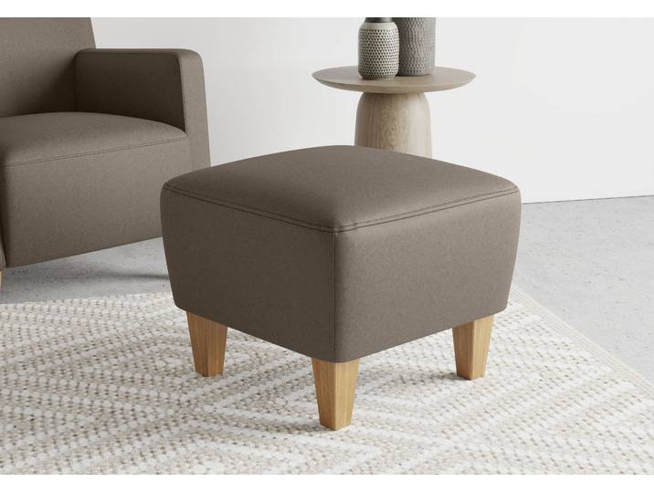 Polsterhocker, Luxus-Microfaser, Braun Nuss, 56×56 cm, Gepolstert, mit Holzbeinen, sit&more