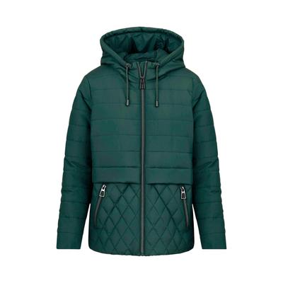 Winterjacke GOLDNER "Kurzgröße Steppjacke mit Kapuze", Damen, Gr. 22, dunkelgrün, Modern, gerade, hoch geschlossener Ausschnitt, Gerade, Jacken Winterjacke, moderner Steppmix
