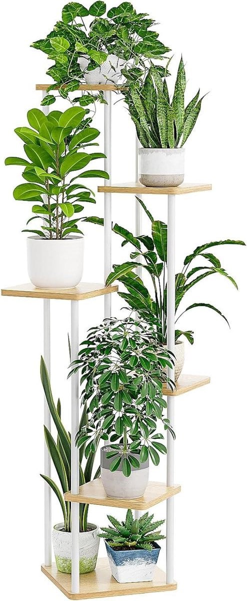 Plantenstandaard Metaal Bloemenrek Trap Wit Hoogte: 130 cm