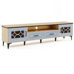 COSTWAY Bambus-TV-Schrank, Lowboard für Fernseher bis zu 80 Zoll, TV-Schrank mit 2 Schubladen, 2 Türen (blau)