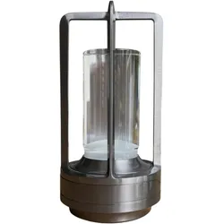 LED Tischlampe Laterne – Kabellos & Wiederaufladbar – Dimmbar Touch – Warmweiß & Kaltweiß – Industrial Design – Grau Aluminium – 18x9 cm