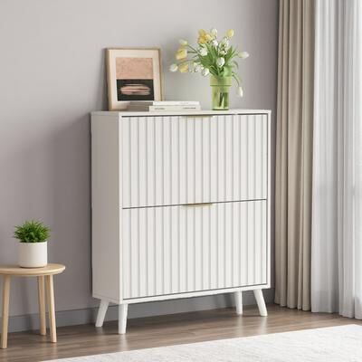 ZWYO HOSIMU Space-Saving Shoe Cabinet with Solid Wood Legs