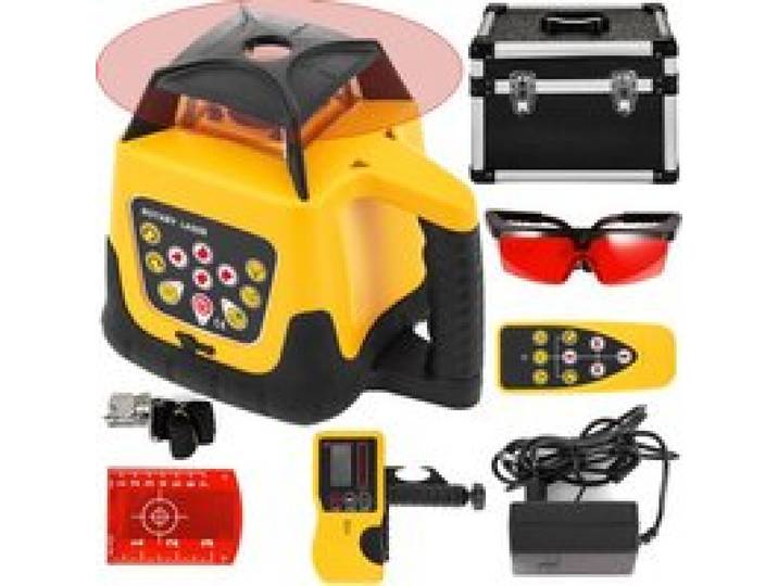 VEVOR Rot Professional Rotationslaser max. Arbeitsbereich 100 m, 360 Rotary Laser Level Wasser- und staubdicht außenbereich Arbeitszeit 20 Stunden in Handwerkerkoffer 2 kg Fernbedienung Yellow Shell