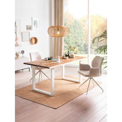 Baumkantentisch SALESFEVER "Tisch mit Baumkante im Natur-Look", weiß (natur, weiß, weiß, natur), B:180cm H:75cm T:90cm, Akazie, Metall, Tische, Metall triff Akazie