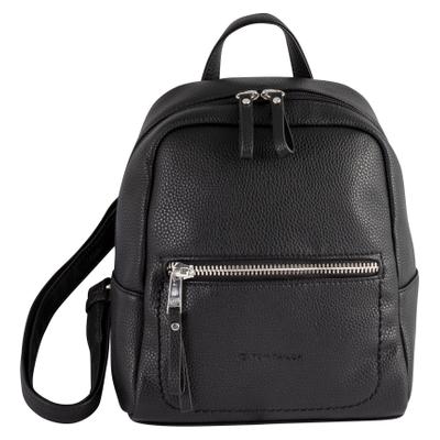 Rucksack TOM TAILOR "Tinna", Damen, Gr. B/H/T: 24cm x 25cm x 10,5cm, schwarz, Lederimitat, clean, kontrastfarbene Details, Rucksäcke Rucksack, Kleiner lässiger und sportiver Rucksack mit Kurzgriff