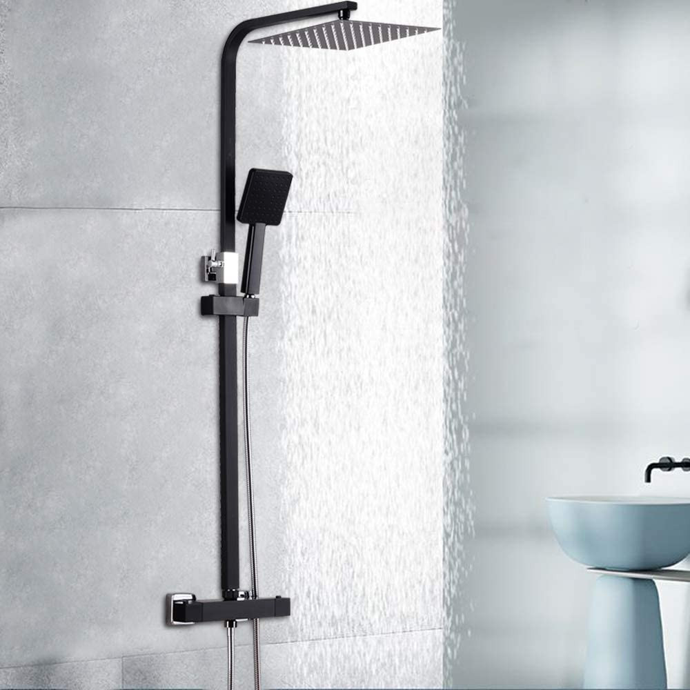 Easybuy Doucheset met thermostaat, zwarte regendouche en handdouche voor de badkamer