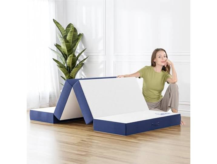 Doubleslee Klappmatratze 120x195cm, Höhe15 cm, 4-teilige Faltmatratze Gästematratze Klappbar, Matratze Auto Kofferraum, H3 Härtegrad, Komfortschaumkern, Klappbett Waschbar für Reisen und Camping