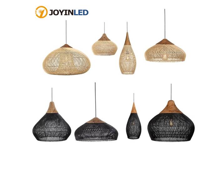 Lampes suspendues JOYINLED, lampes en rotin faites à la main de style vintage, éclairage de style japonais Wabi Sabi pour îlot de cuisine, loft, salle à manger