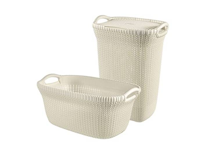 Curver Knit Wasmand met deksel 57L + Wasmand 40L - Gebroken wit