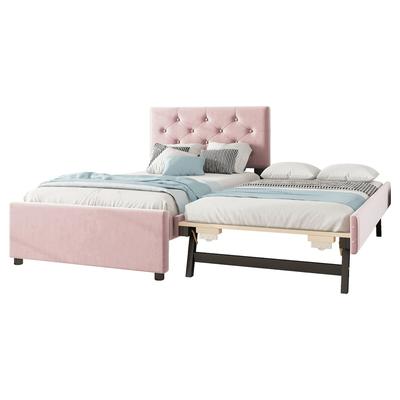 STILVORA Polsterbett 90x200 Rollbett Lattenrost Samt MDF multifunktional platzsparend Schlafzimmer klein modern komfortabel Rosa