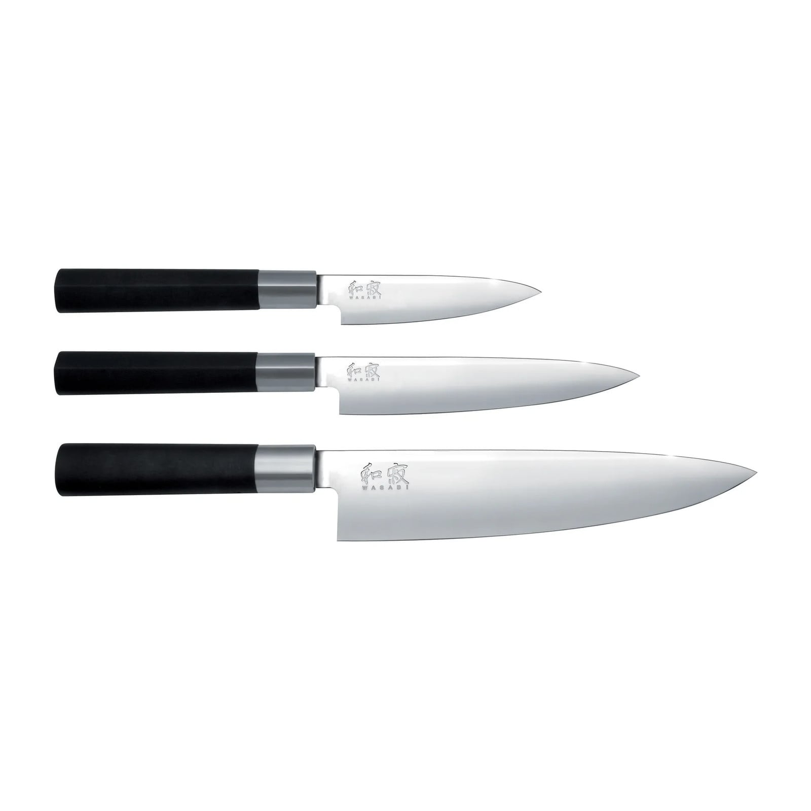 KAI Kai Wasabi Black 3-delige messenset met koksmes en 2 universele messen