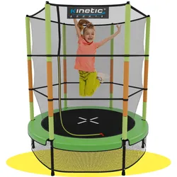 KINETIC SPORTS Kinder Trampolin JUMPER 140 cm - Inklusive Gummiseil Federung, Sicherheitsnetz mit Reißverschluss, Rahmenpolster, Schutz Bodennetz - Indoor Kindertrampolin Spielzeug   Grün-Orange