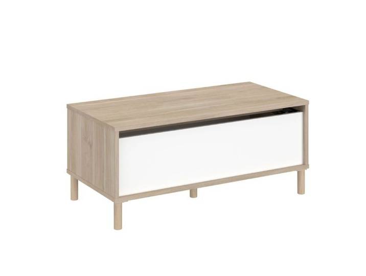 Table basse coffre plateau relevable aspect bois clair et 2 côtés blancs - ORPHÉE