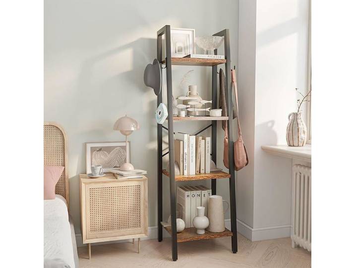 Étagère Échelle Hauteur 125CM Bibliothèque Industrielle à 4 Niveaux Étagère de Rangement Marron Rustique 34 x 30 MEUBLE A EPICES