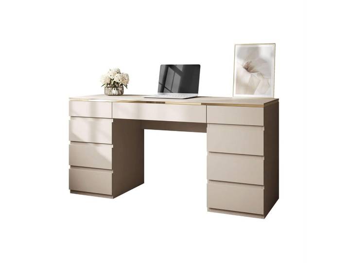 Lookway Schreibtisch Aurora Double Kaschmir mit Schubladen, Kaschmir, 55x79.2x156.8 cm, Büromöbel, Schreibtische, Schreibtische