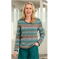Baumwoll-Pullover in Jacquard petrol in Größe 44/46 von DW-Shop, Petrol, 44/46