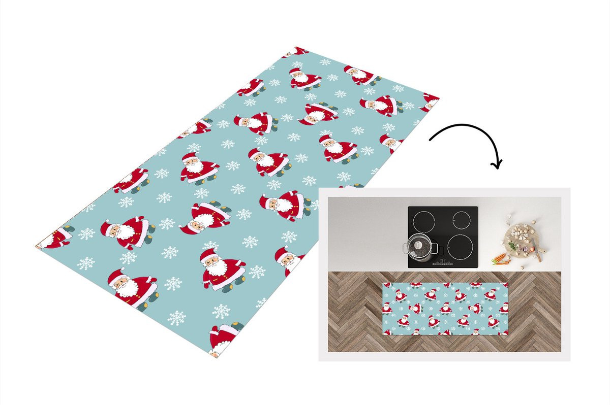 Keukenloper met Kerstman en Sneeuwvlokken patroon, Vinyl, 120 x 50 cm