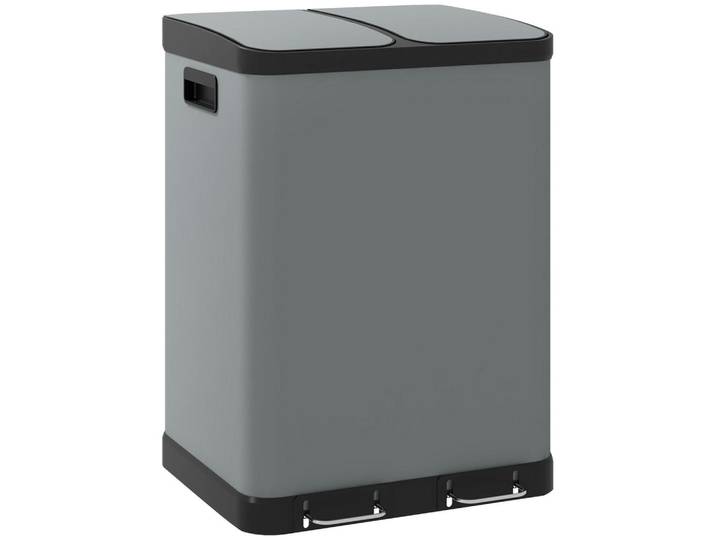 Homcom Mülleimer 2 x 30L, Grau, Metall, 39.5x67x48.8 cm, Badaccessoires, Abfalleimer