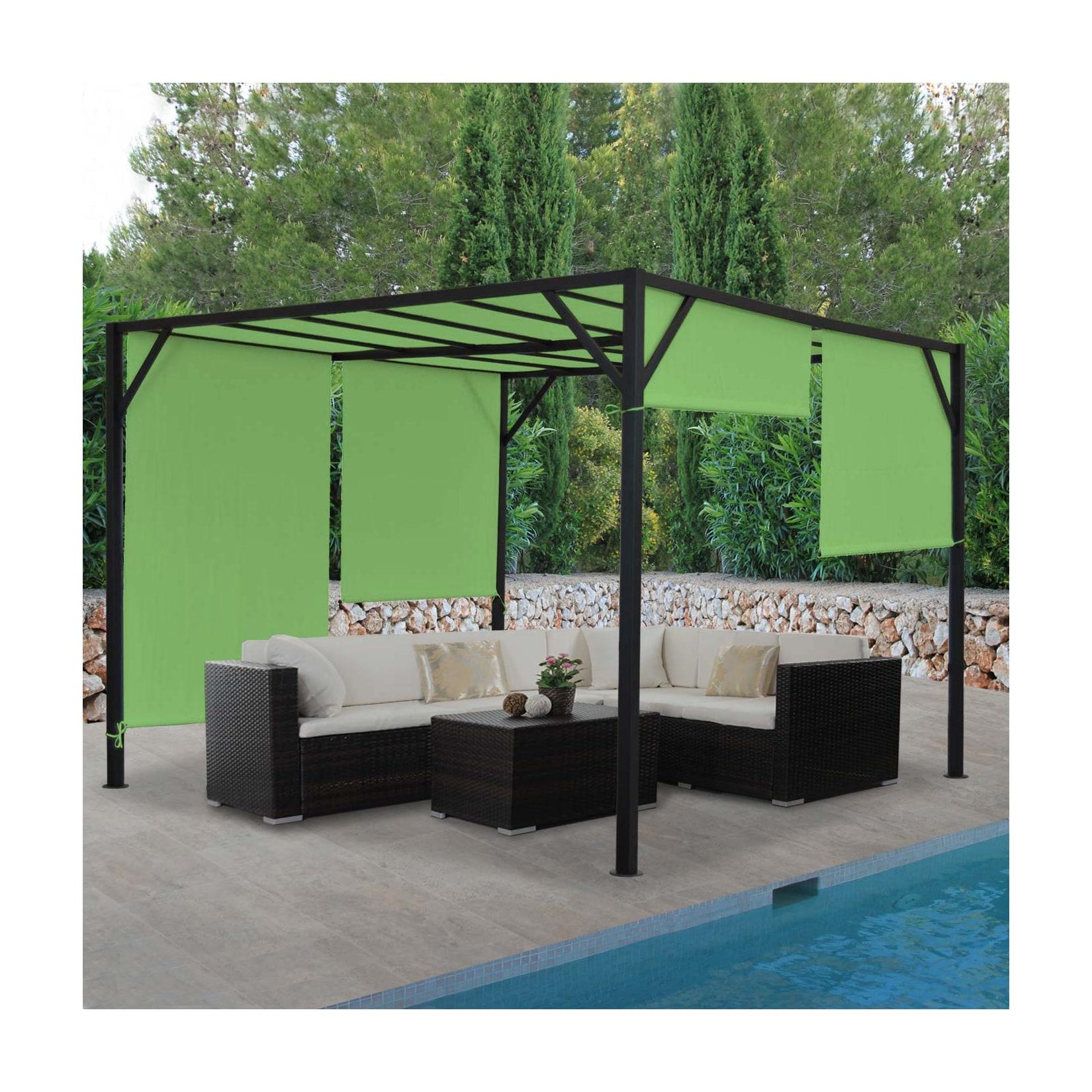 Pergola Beja, Garten Pavillon Terrassenüberdachung, stabiles 6cm-Stahl-Gestell + Schiebedach grün ~ 3x3m