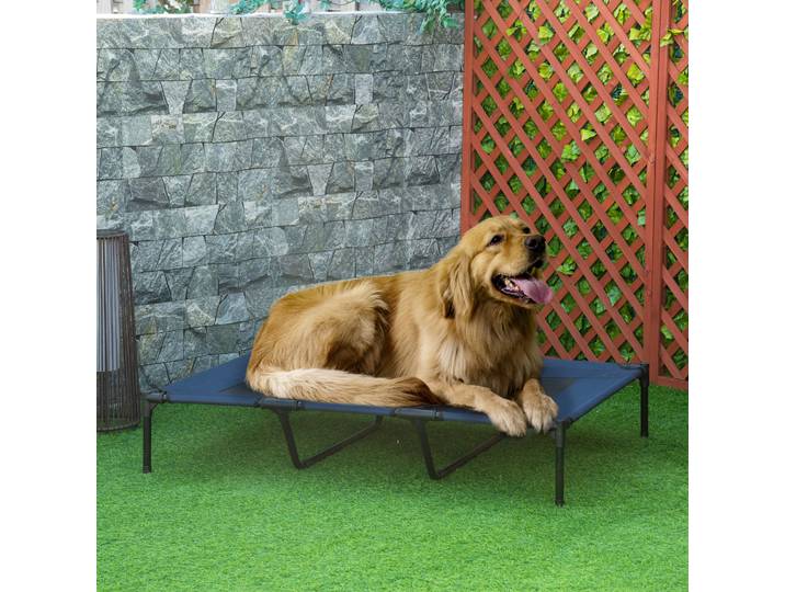 PawHut Lit XXL Surélevé Chien Chat Bleu 122x92x23cm
