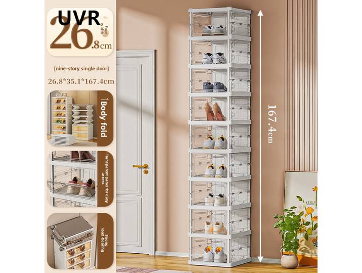 UVR Meuble à chaussures de salon multi-niveaux en plastique, étagère de rangement tout-en-un pour collations, boîte de rangement de chaussures domestique, boîte à chaussures pliable