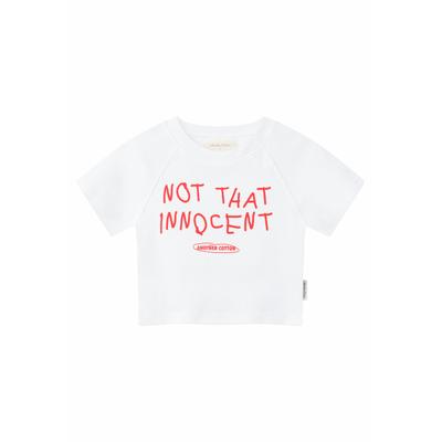 T-Shirt ANOTHER COTTON LAB "Another Cotton Lab Not Innocent Crop Top", Damen, Gr. S, weiß, 100% Baumwolle, bedruckt, normal, Rundhals, Shirts T-Shirt