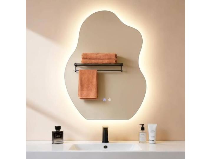 Miroir de salle de bain - NETTLIFE - 60x80 cm - Asymétrique - LED dimmable 3000–6500K - IP44
