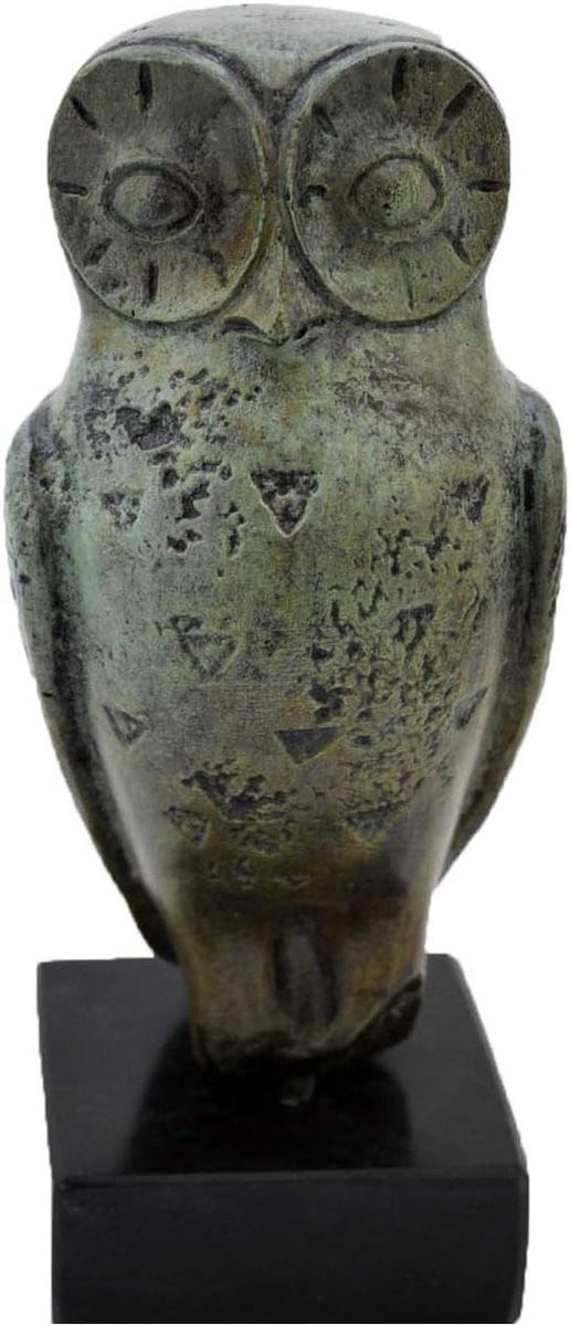 Handgemaakt Bronzen Uil Standbeeld - Groen Decoratief Object - Hoogte: 20 cm