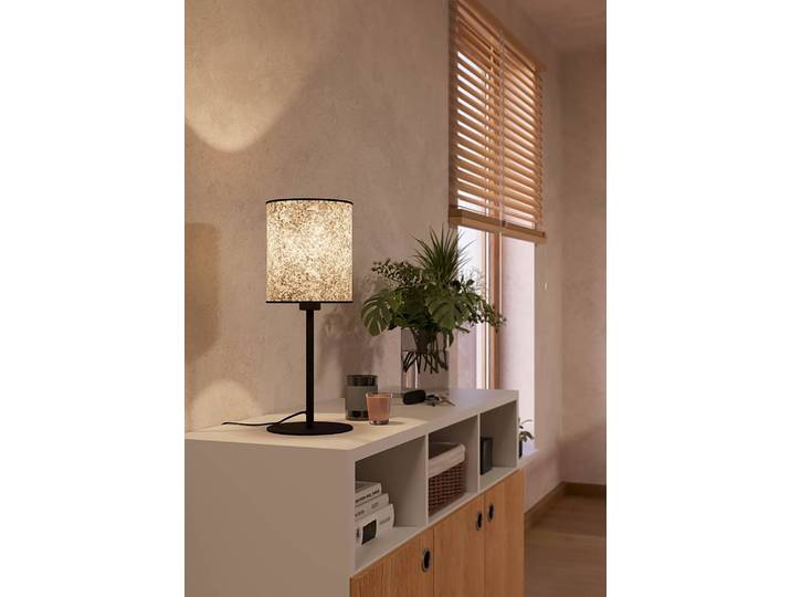 Lampe de table Butterburn Ø 18cm Beige Tissu mélangé E27