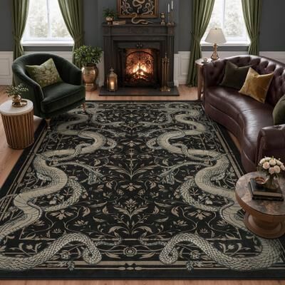 Bluebell Vintage Snake Floral Area Rug, Flannel Non-Slip Indoor Floor Carpet