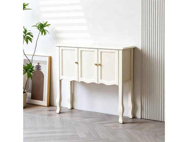 KAFHGEIN Konsolentisch Schmal aus Massivholz mit Aufbewahrungsschrank Konsolentisch aus Massivholz mit Aufbewahrungsschrank und platzsparendem Design für Flur, Eingangsbereich, Eingang und Foyer