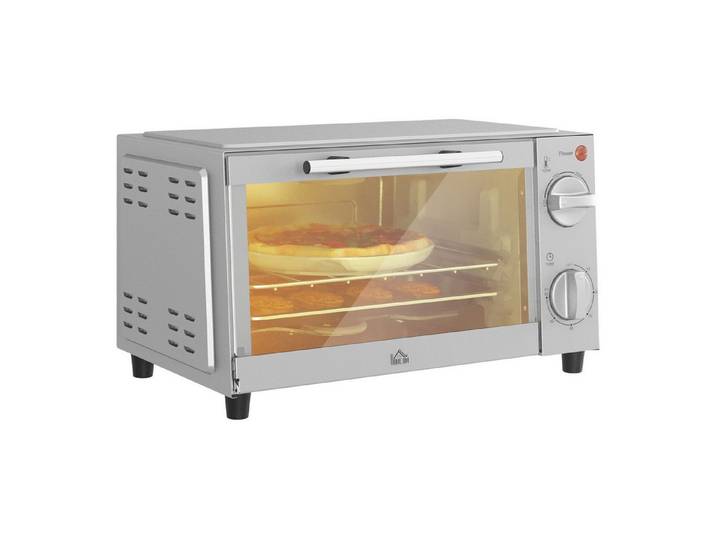 FELIXLEO Minibackofen Minibackofen 9 L mit Backblech Grillrost Temperatur Timer Silber.
