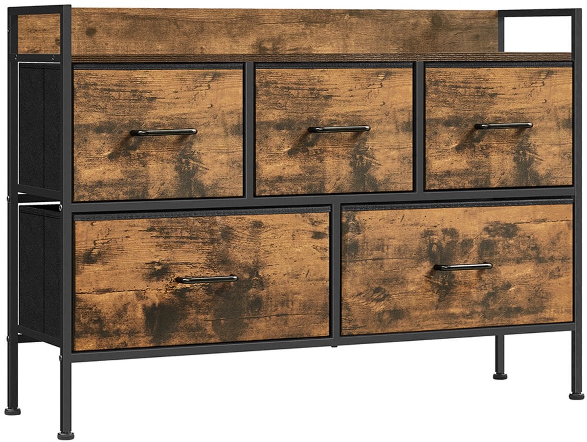 Moderne commode met 7 laden in metaal, duifgrijs en wolkenwit